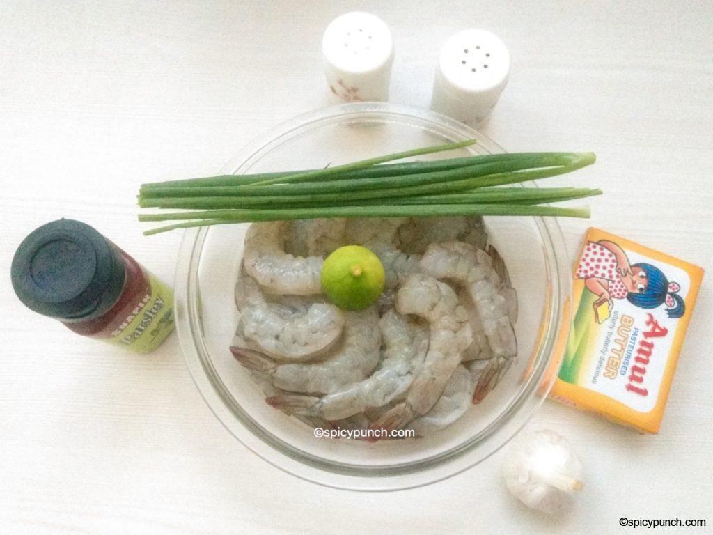 all ingredients of butter garlic prawns recipe