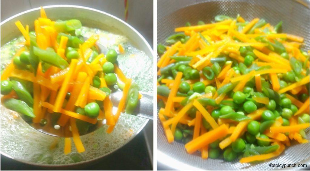 boiled veggies in strainer