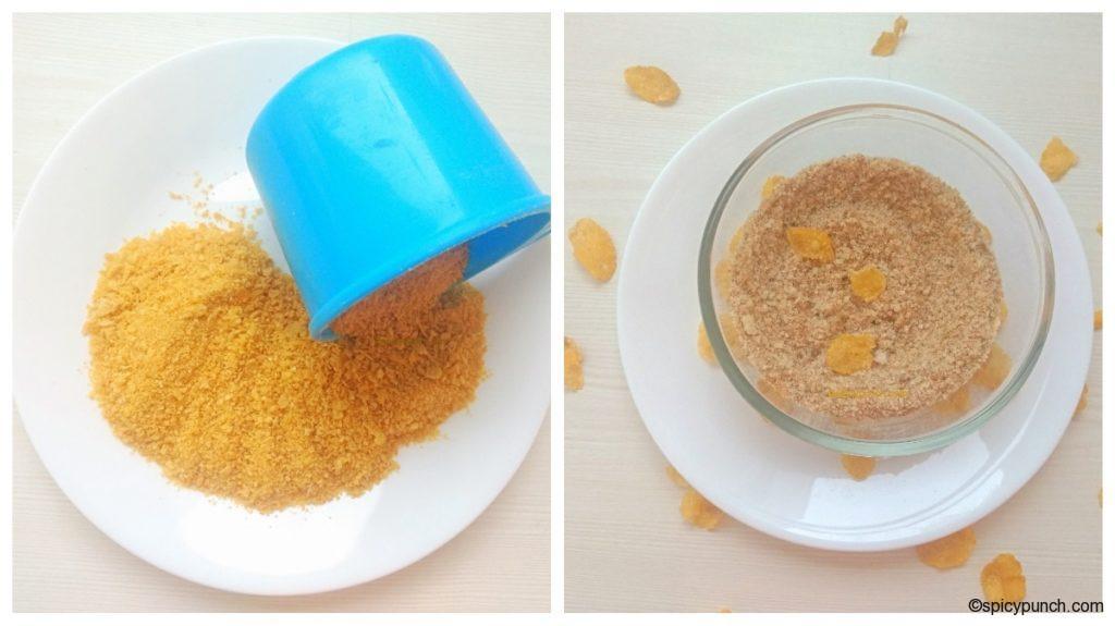 coarsely grounded breadcrumbs and cornflakes for crispy fried chicken tenders