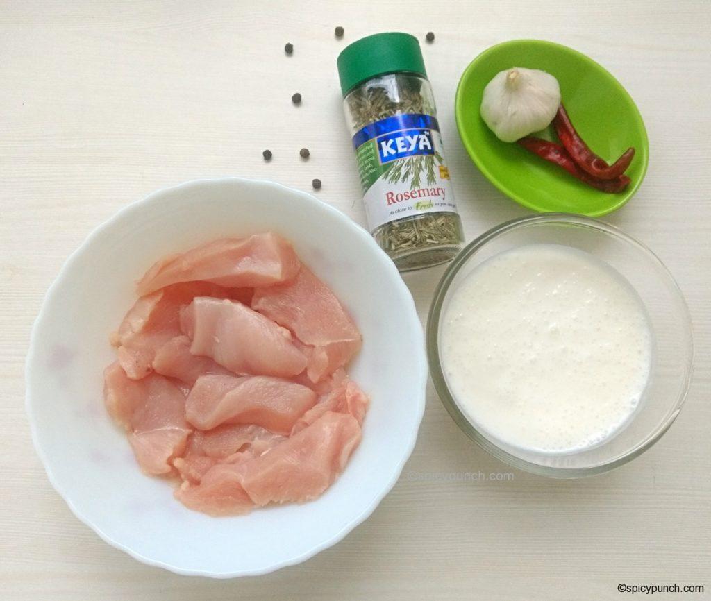 ingredients of marination for crispy fried chicken tenders