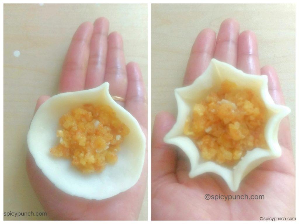 how to fold the dough for making modak