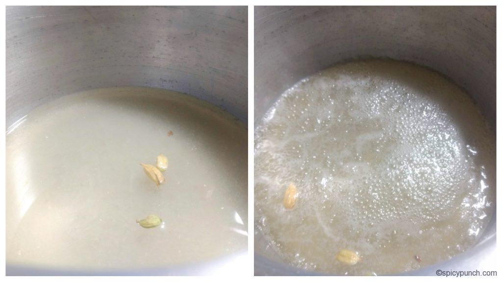 making sugar syrup for chanar jilipi