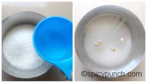 Sugar, water and cardamom for making sugar syrup