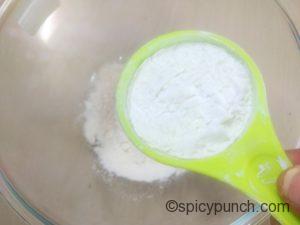 then add cornflour to the mixing bowl to make homemade tempura flour