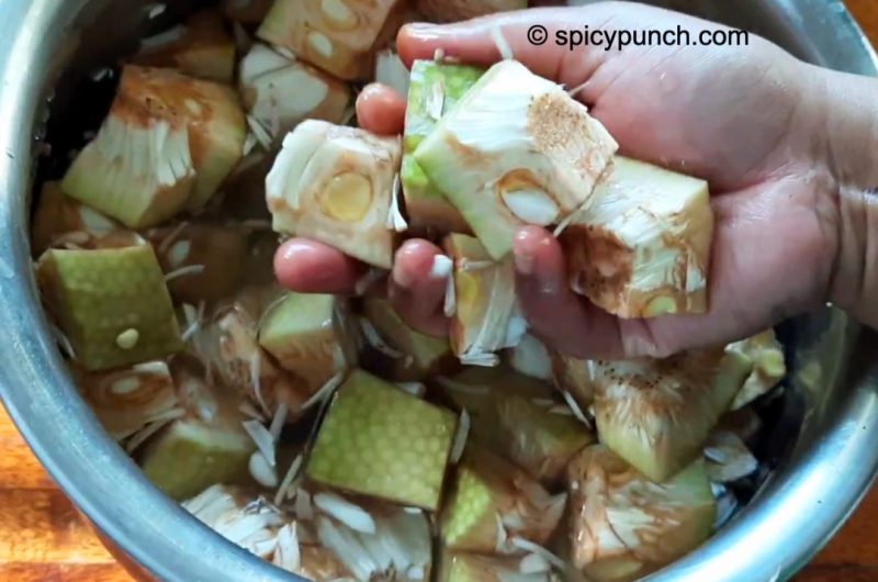 How to cut raw (unripe) jackfruit at home & store for making curry- step by step